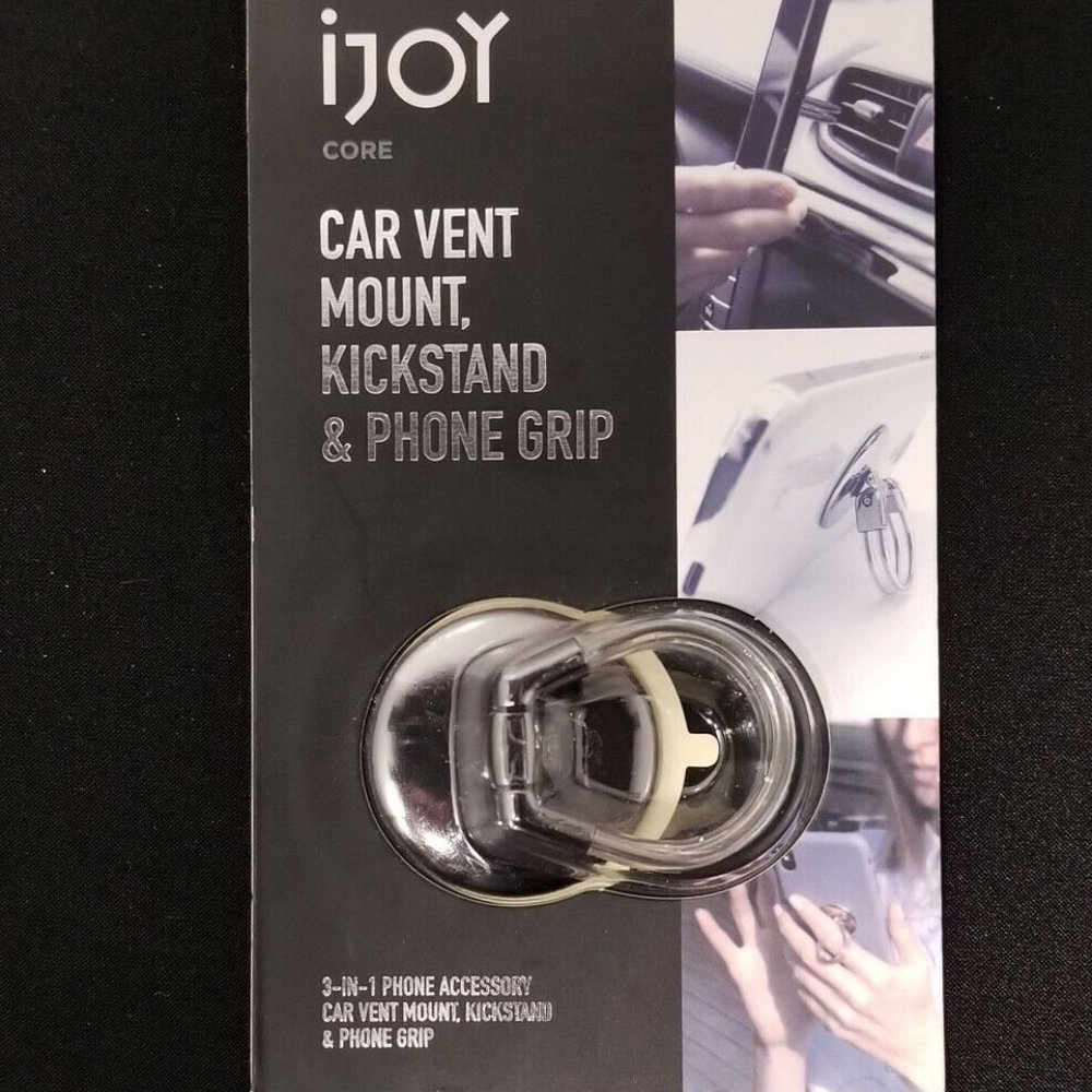 iJoy Core 3-in-1 Car Vent Mount, Kickstand, and Phone Grip - Black -NEW